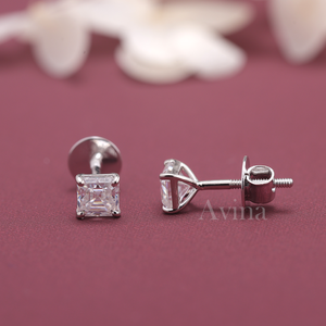 IGI Certified Lab Grown Diamond Princess Cut Stud <b>Earrings</b> 18K White / Yellow & Rose Gold Square Solitaire Diamond <b>Earrings</b> - Product Image 6