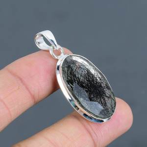 ขายดีที่สุด925จี้เงินแท้ดีไซน์เนอร์สีดำธรรมชาติเป็นเหลี่ยมเพชรพลอยประดับอัญมณีสีทึบขายส่งสำหรับผู้หญิง - Product Image 3