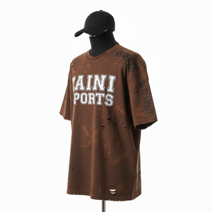 Women Oversize Tshirt Premium 240 GSM Cotton Jersey Acid Wash Brown <b>Distressed</b> Look Screen Print Custom Women Cotton T-Shirt - Product Image 3