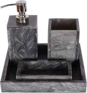 Juego de baño de resina único, textura de resina de lujo, azul cielo oscuro, juego de accesorios de baño, decoración de lujo, accesorios para el hogar, juego de baño - Product Image 1