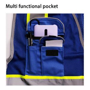 High Quality <b>Blue</b> Customized <b>Hi</b> <b>Vis</b> Safety Reflective <b>Vest</b> Breathable Mesh Fabric Work Construction Workwear for Men - Product Image 3