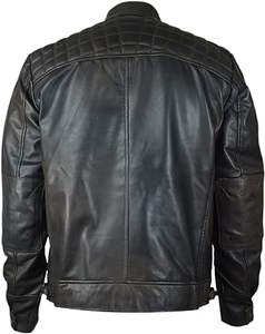 Veste en cuir de motard noire matelassée Jack pour hommes, veste en cuir de moto unique pour hommes - Product Image 2