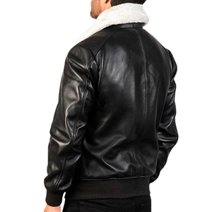 Bomber Veste en cuir d'agneau Cols écartés Doublure en cuir de vachette satiné et polyester pour hommes Fermeture à glissière avec vestes à manchettes boutonnées - Product Image 6