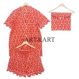 <b>Women's</b> Elegant Spring Summer Short <b>Pajama</b> Set Floral Print 100% Cotton Soft Breathable Sleepwear <b>for</b> Relax Comfortable Vacation - Product Image 6