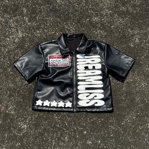 Custom <b>Men</b> High Quality Pu Leather Applique Embroidery <b>Shirts</b> Zip up Jackets <b>for</b> <b>Men</b> Black Pu Leather Jackets Manufacturer - Product Image 1