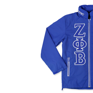 Zeta Phi Beta letra griega señoras corte chaqueta Negro Azul nailon cortavientos con bordado ligero griego vida ropa - Product Image 2