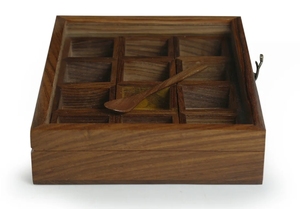 Douze mélanges boîte à épices 12 conteneurs boîte à épices avec cuillère en bois de teck récipient à épices avec cuillère en bois - Product Image 5