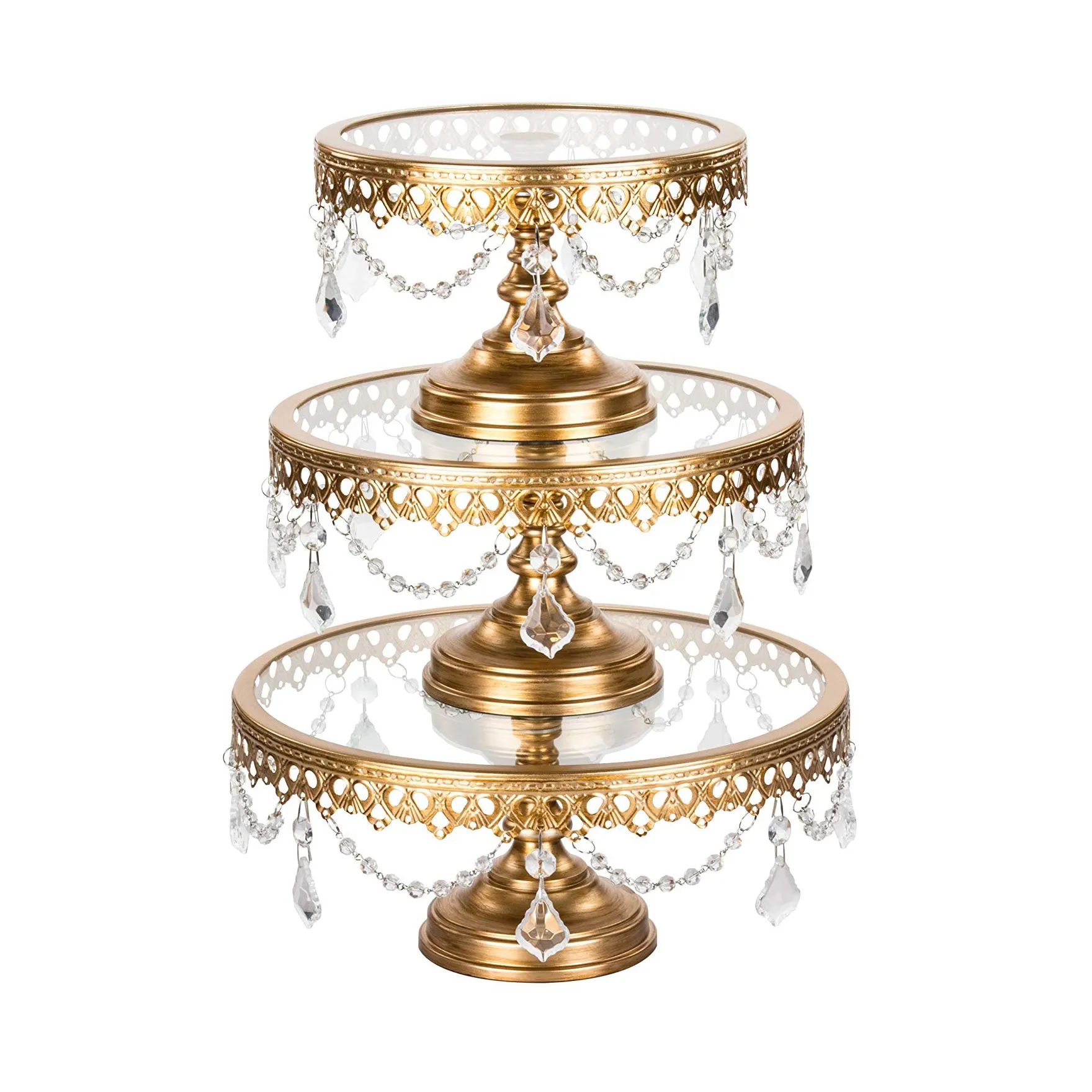 Metal Cake Stand Golden plated Round Dessert Cake Serving Stand Pallets With Crystal Table Decoration Ornament Birthday Decorate