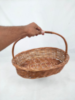 CRAFTS GALORE Panier ovale tressé artisanal en rotin brun naturel, écologique, multifonctionnel, rustique, avec poignée, pour rangement polyvalent