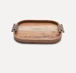 Plateau de service rond fait à la main avec Hendel en laiton Nacre et bois d'acacia jetables écologiques pour restaurant à la maison, etc. - Product Image 2