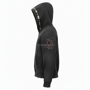 Sweat à capuche zippé pour femme Premium 360 GSM Tissu polaire intérieur brossé Couleur noire Logo personnalisé avec strass Style zippé basiques hoodies - Product Image 3