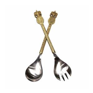 Mango acanalado de Metal de diseñador de latón macizo Servidores de ensalada decorativos Mango de diseño de árbol de pino único hecho a mano - Product Image 6