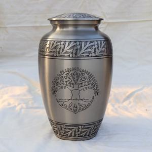 Urne funéraire arbre de vie en aluminium de meilleure qualité finition argentée impression personnalisée fournitures funéraires pour adultes en métal sculpté d'Inde - Product Image 2