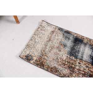 Alfombra Vintage de 1.6x2.4 pies, Alfombra Turca de Lana Sólida Marrón Azul - Product Image 2