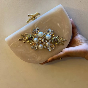 Stylish Embroidered Resin Designer Clutch Bag Finished Rhinestone Lady Vintage Purse For <b>Wedding</b> Partyware Anniversary Clutch - Product Image 1
