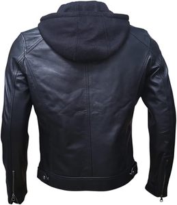 Veste de moto en cuir d'agneau véritable vintage pour homme, respirante, 4 saisons, col rabattu, noir, marron, traitement tricoté - Product Image 3