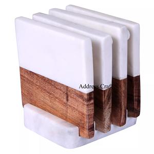 Nouveau design personnalisé style vintage marbre et bois forme carrée sous-verres ensemble bureau fête et restaurant vaisselle vaisselle utilisée - Product Image 1