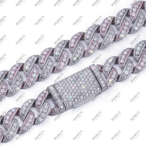 สร้อยคอแฟชั่นหรูหรา ราคาสุดคุ้ม ชุบทองคำขาวประดับเพชรโมอิสซาไนต์ VVS ระดับพรีเมียม ดีไซน์แบบ Cuban link - Product Image 2