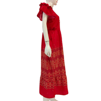 Vestido Midi Casual para Mujer, Cuello en V, Manga con Volantes, Detalle de Botones de Encaje, Cintura Elástica, Limpieza en Seco, Silueta en A Simple