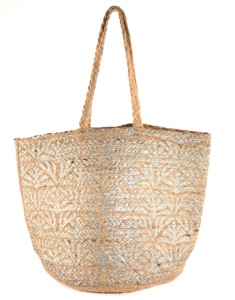 Sac fourre-tout bohème en jute tissé avec motif imprimé doré, sac à main d'été pour femme, sac de plage écologique à fermeture ouverte, sac à bandoulière - Product Image 1