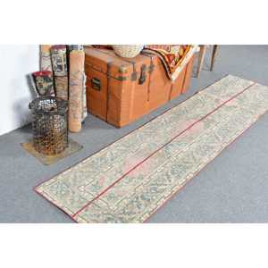 2x8.3 ft Vintage <b>Runner</b> Rug, Green <b>Red</b> Turkish Striped Wool Rug - Product Image 2