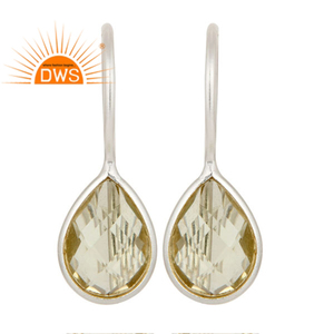 Lemon Topaz Gemstone Bezel <b>Set</b> Earrings Suppliers <b>Indian</b> Designer 925 Fine Silver Hook Earrings Jewelry - Product Image 4
