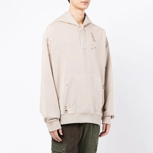 Look texturé Trendy Distressed Hoodie Hip-Hop Inspiré Coton Mélangé Élégamment Détruit Bord Distressed Hoodie - Product Image 3