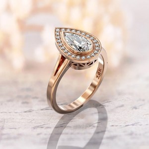 Anillo de bodas de oro de 14 quilates 1.50CTW corte de pera Original Moissanite Halo bisel conjunto compromiso para mujeres joyería fina para fiestas - Product Image 5