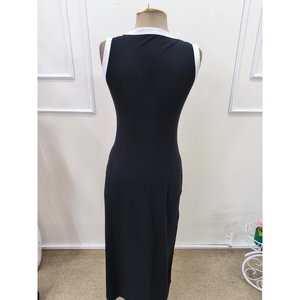 Women's Strappy Deep V-Neck Long <b>Viscose</b> <b>Dress</b> with Slit Detail, 35553 - Black - Product Image 6