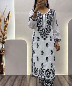 Moda Georgette Chikankari Work Kurta Palazzo Party Wear Womens Wear M, anmanufacturing Precio más bajo Ropa étnica Surat ApparelGarment - Product Image 5