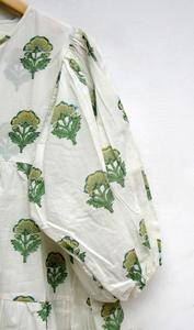 Indien Boho 100% coton imprimé fleuri a-ligne col en v caftan robe femmes sans manches plage décontracté vie naturel taille bouton - Product Image 4