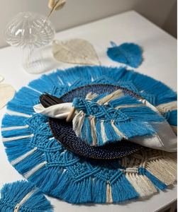 Grand napperon en macramé, sous-verres en macramé, décor de table en macramé, porte-serviettes en macramé - Product Image 1