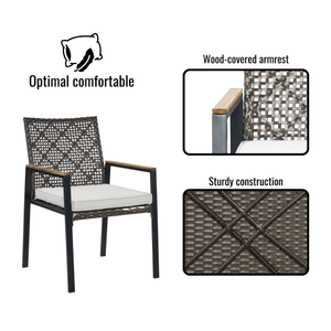 [BeNK] Ensemble de mobilier de salle à manger en osier 5 pièces pour jardin extérieur, véranda, jardin, cour, pelouse, plateau de table en bois d'acacia - Product Image 4