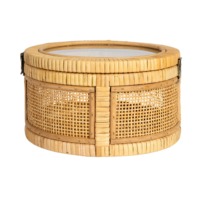 Boîte de rangement ronde en rotin empilable avec couvercles en verre, boîte de rangement artisanale, écologique, naturelle, décoration intérieure et extérieure, vente en gros du Vietnam