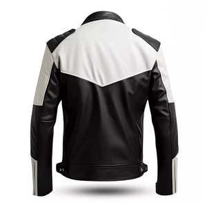 Original Men's <b>Sheepskin</b> Leather Biker <b>Jacket</b> in Red & White Stand Collar Winter Season Coat - Product Image 6