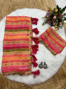 Sari en Georgette Traditionnel de Haute Qualité, Impression Numérique, Broderie de Paillettes, Travail de Miroir, Latkans, Blouse pour Soirée, Indien, Pakistanais - Product Image 4