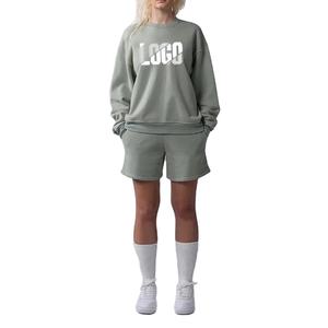 Sudadera y Pantalones Cortos de Poliéster Transpirable para Mujer, Estilo Nuevo, Color Sólido, Logotipo Personalizado, Alta Calidad OEM 2025 - Product Image 2