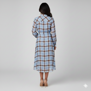 Robe chemise en tissu doux à carreaux de luxe pour femmes Unity avec ceinture à nouer à la taille - Product Image 2