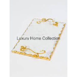 Multi Color Agate <b>Marble</b> Round Shape <b>Tray</b> With Metal Gold Color Handle Shiny Polished Tabletop Kitchenware Decoration Supplies - Product Image 5