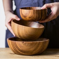 Premium handgemaakte klassieke ecologische acacia houten schaal voor salade, fruit, snacks, pasta en als decoratie voor de eettafel.