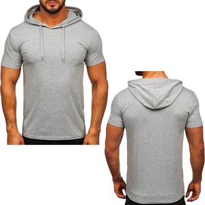 Custom Screen Logo High-Performance <b>Men's</b> Cotton <b>Short</b>-<b>Sleeve</b> <b>Hoodie</b> Shirt Breathable Soft Hood For Shuttle Runs - Product Image 1