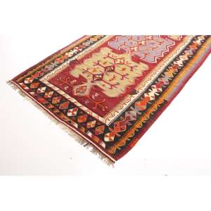 Alfombra Turca Vintage de 4.6x12.6 pies, Alfombra de Lana Roja con Diseño Floral - Product Image 2