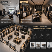 Présentoirs de vêtements noirs pour hommes, modernes, écologiques et personnalisés, avec étagères en bois, pour boutiques, aménagement modulaire de vente au détail