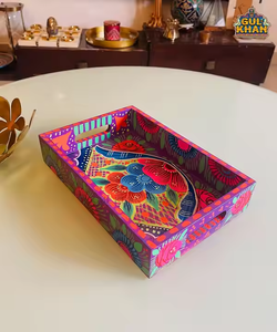 Vente en gros Logo personnalisé Élégant Plateau de service décoratif carré en bambou avec marbre et acier Plateau d'impression en bois pour usage domestique - Product Image 1