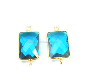 ขั้วต่อพลอยควอทซ์สีน้ำเงินที่ออกแบบได้ตามต้องการมีแบรนด์ยอดนิยมหินเงินชุบทองรูปแปดเหลี่ยม - Product Image 1