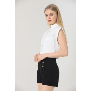 Shorts Negros para Mujer Topshow, 100% Poliéster, con Botones Decorativos - Paquete al por Mayor Disponible para Minoristas - Product Image 4