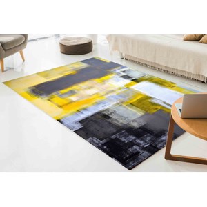 Alfombra Abstracta Amarilla y Gris: Alfombra Moderna Antideslizante con Estampado, con Pelo Suave - Product Image 2