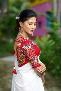 Readymade cousu chemisier ethnique beau travail manuel broderie sur toutes les manches indien mariée fête soie Saree correspondant - Product Image 4