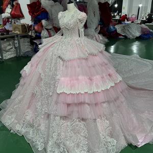 فستان كوينسينيرا فاخر باللون الوردي من جانسمبر XSS301، فستان حفلات مزين بالخرز بأكمام منفوخة وكشكشة، فستان حفلة التخرج - Product Image 2