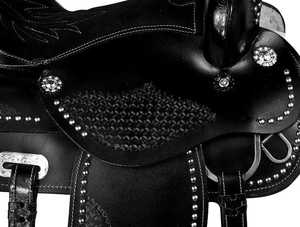 Silla de montar de estilo occidental de cuero puro, personalizada, con brida de cuerda y cuello halter, color negro, precio de fábrica - Product Image 4